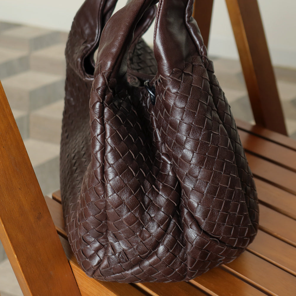 Bottega Veneta Vintage Dark Brown Intrecciato Campana Hobo Shoulder Bag