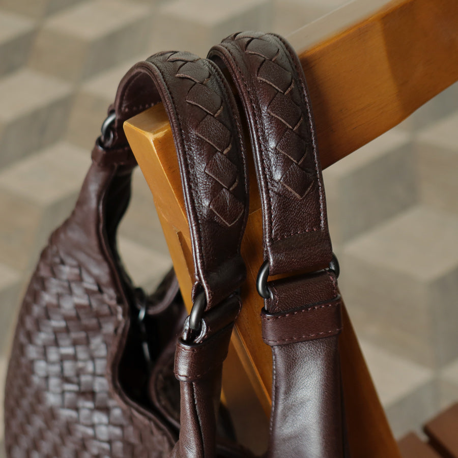 Bottega Veneta Vintage Dark Brown Intrecciato Campana Hobo Shoulder Bag