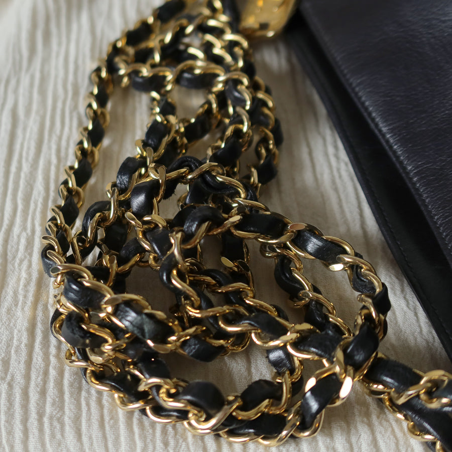Chanel Vintage Black Calfskin Matelasse Quilted CC Charm Crossbody Shoulder Bag