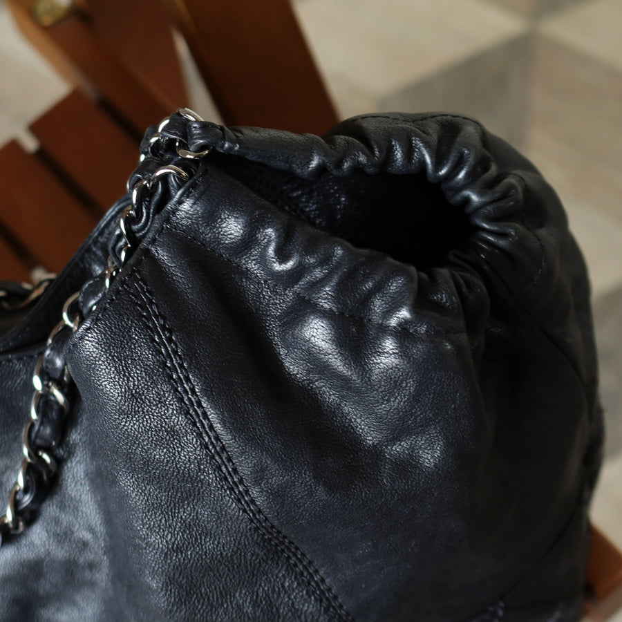 Chanel Vintage Diamond Stitching Coco charm Cabas Black Hobo Shoulder Bag