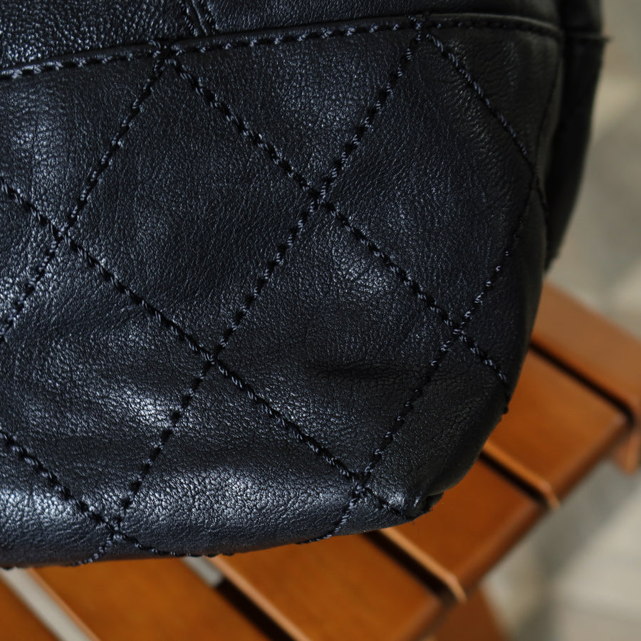 Chanel Vintage Diamond Stitching Coco charm Cabas Black Hobo Shoulder Bag