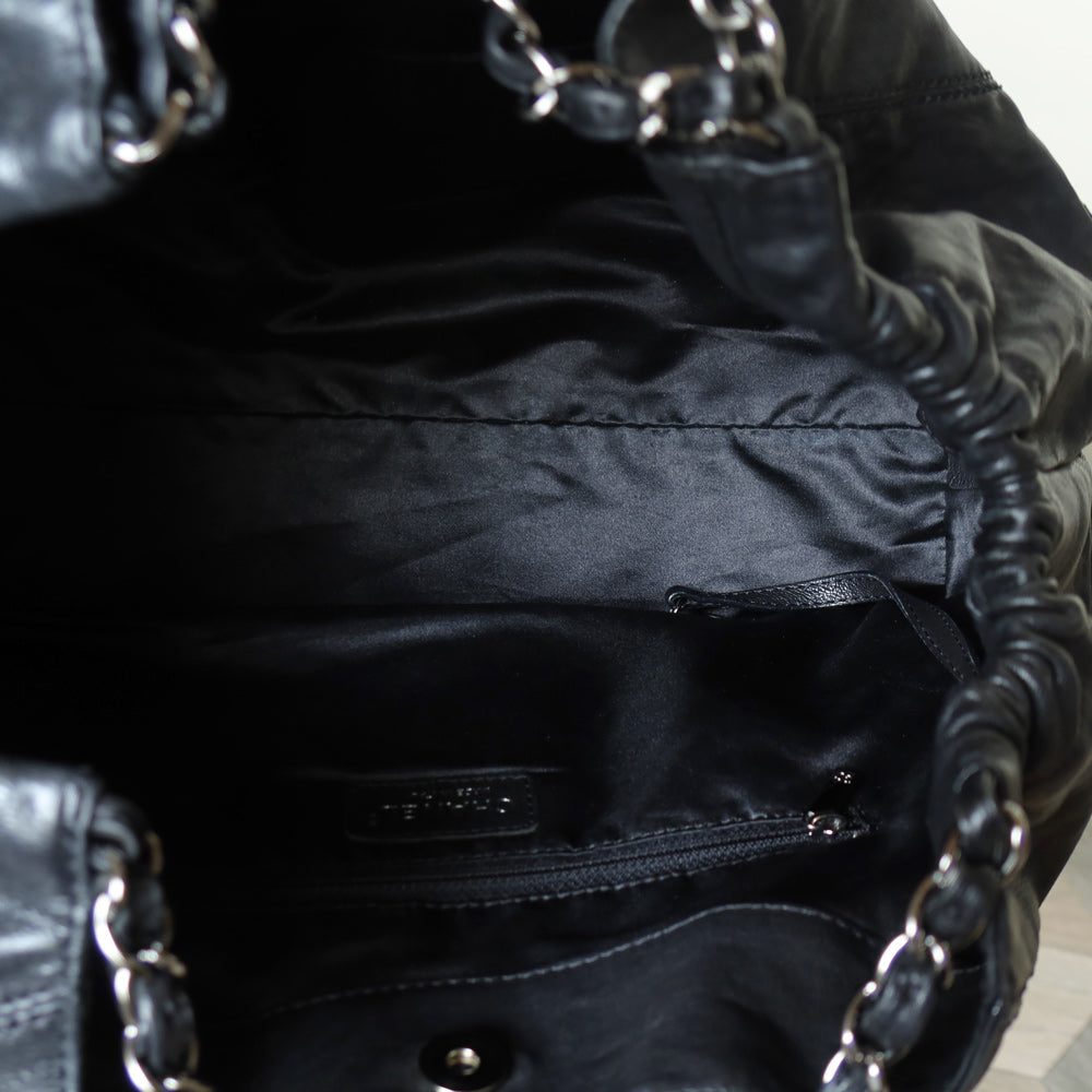 Chanel Vintage Diamond Stitching Coco charm Cabas Black Hobo Shoulder Bag