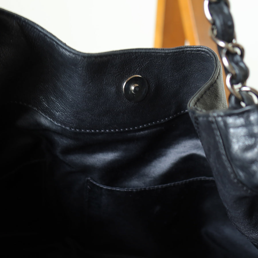 Chanel Vintage Diamond Stitching Coco charm Cabas Black Hobo Shoulder Bag