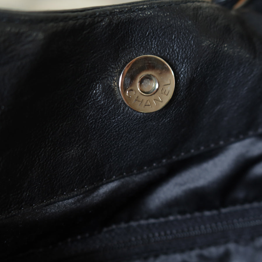 Chanel Vintage Diamond Stitching Coco charm Cabas Black Hobo Shoulder Bag