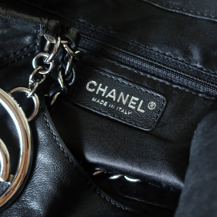 Chanel Vintage Diamond Stitching Coco charm Cabas Black Hobo Shoulder Bag