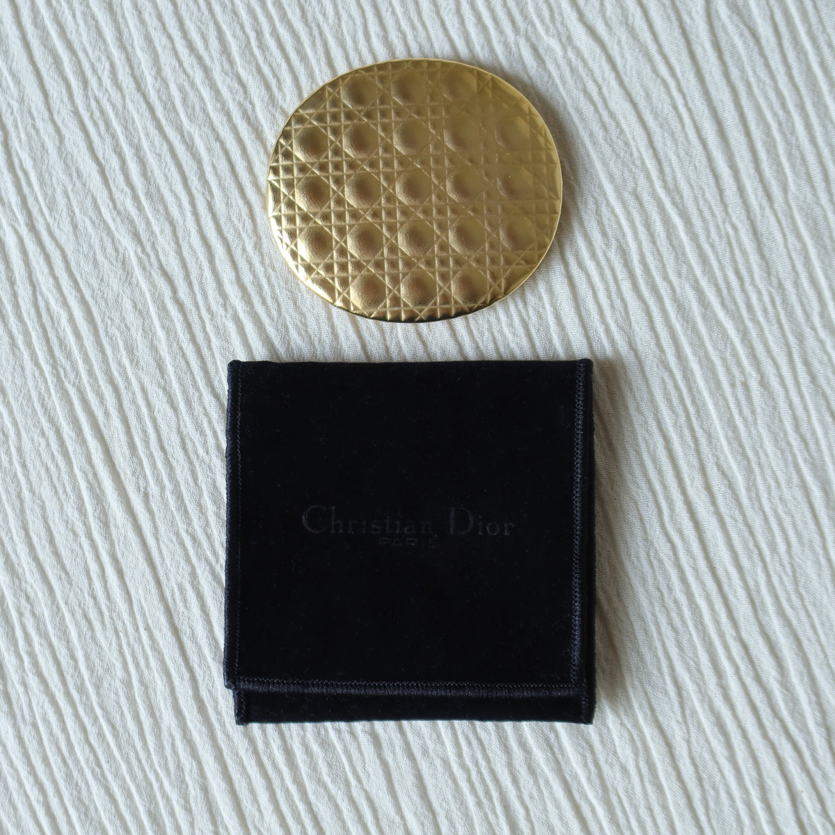 Rare Christian Dior Vintage Metallic Gold Cannage Motif Beauty Mirror M