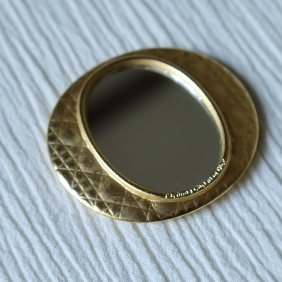 Rare Christian Dior Vintage Metallic Gold Cannage Motif Beauty Mirror M