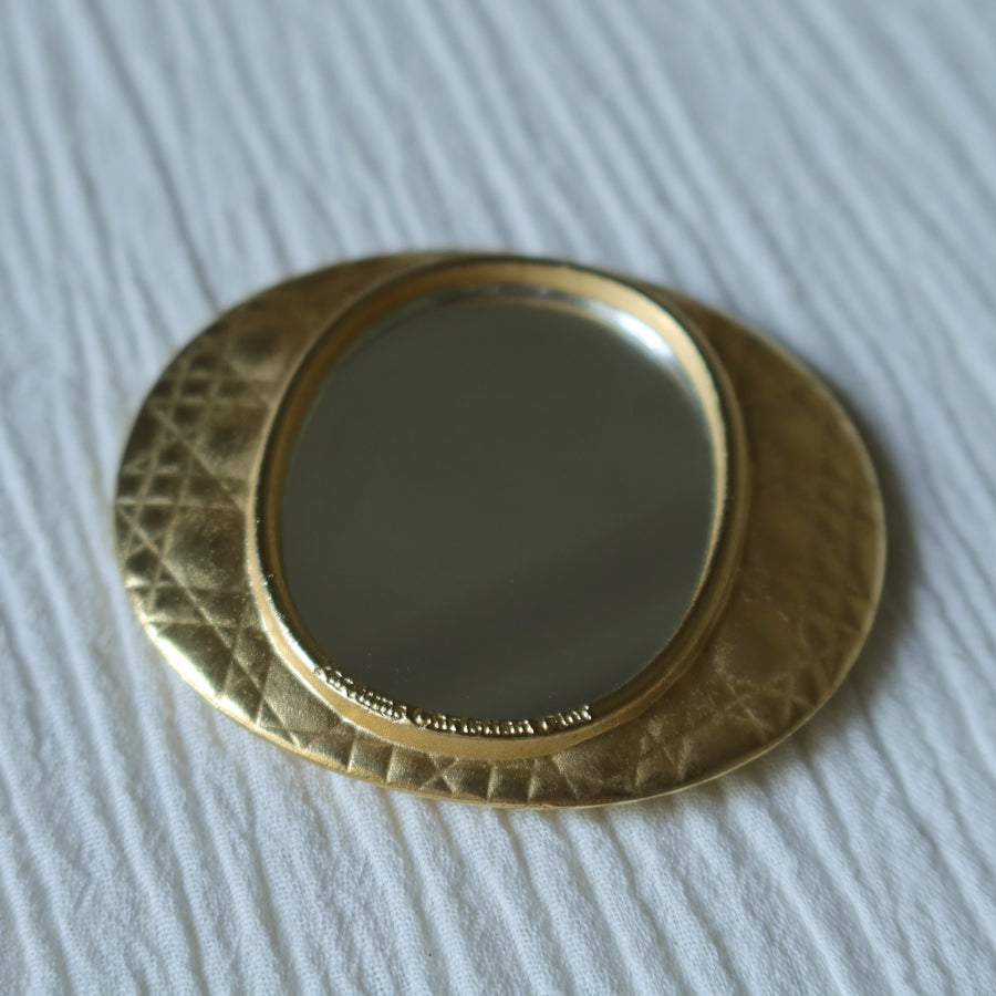 Rare Christian Dior Vintage Metallic Gold Cannage Motif Beauty Mirror M