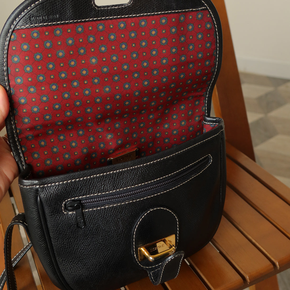 Loewe Vintage Black Leather Anagram Crossbody Flap Bag