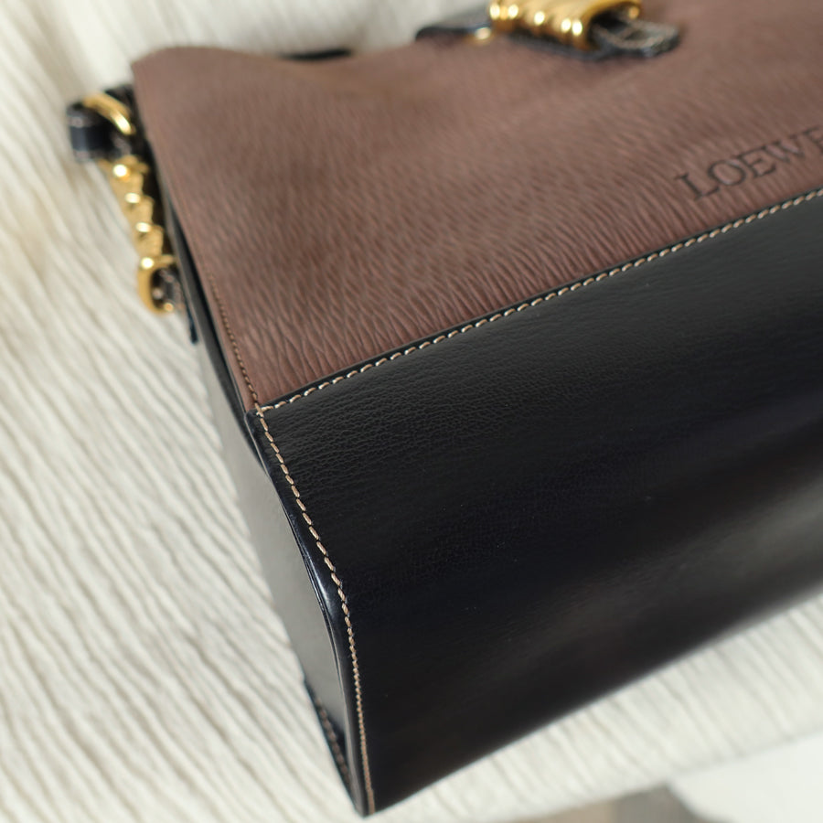 Loewe Vintage Dark Brown Dual Tone Velazquez Leather Anagram Crossbody Bag