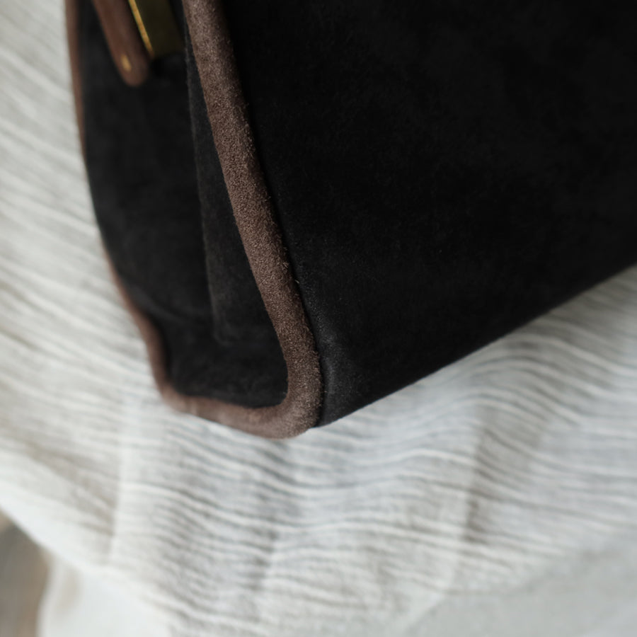 Vintage Christian Dior 90s Brown Black Suede Kiss Lock 2-way Trapeze Bag