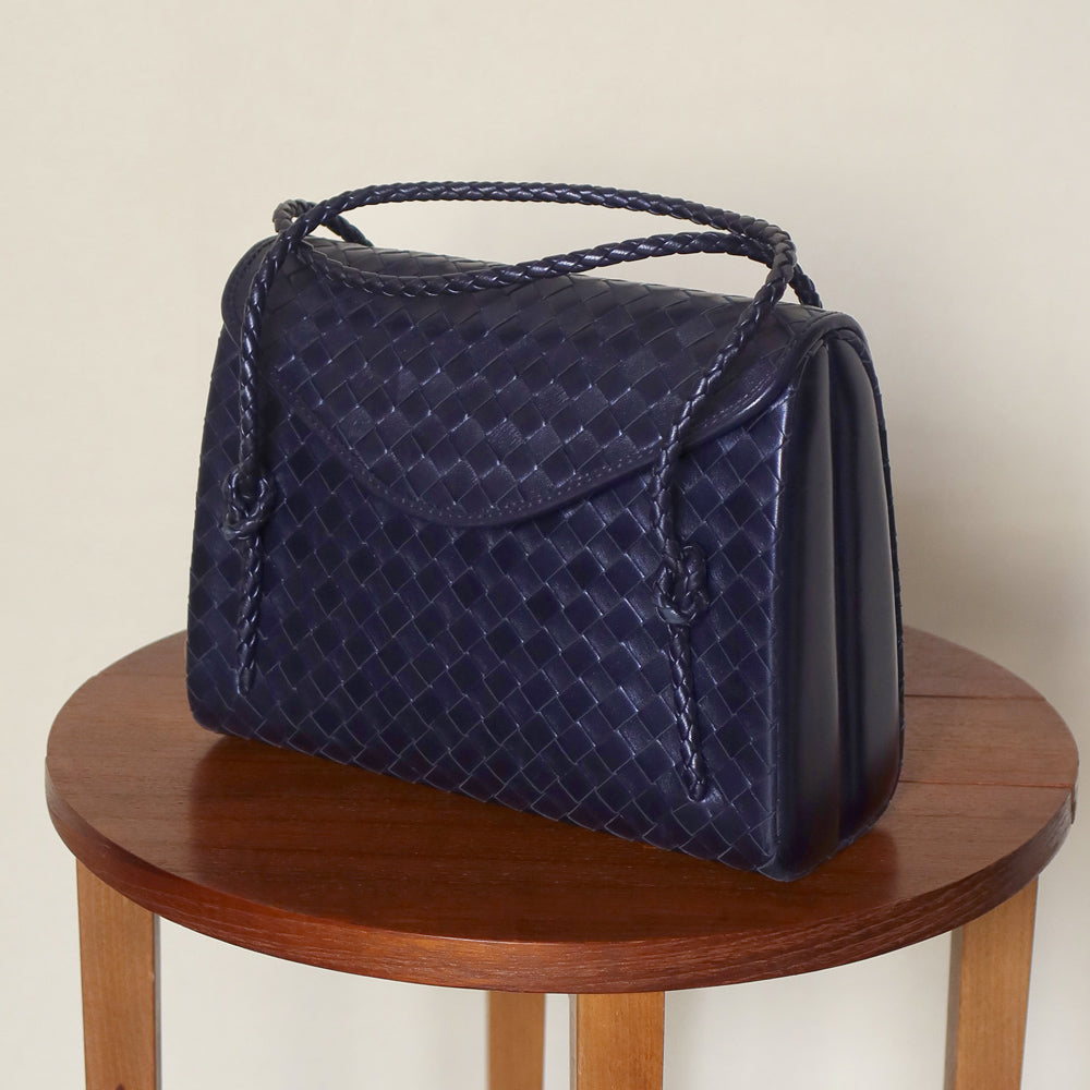 Bottega Veneta Vintage Intrecciato Weave Clasp Top Handle Bag