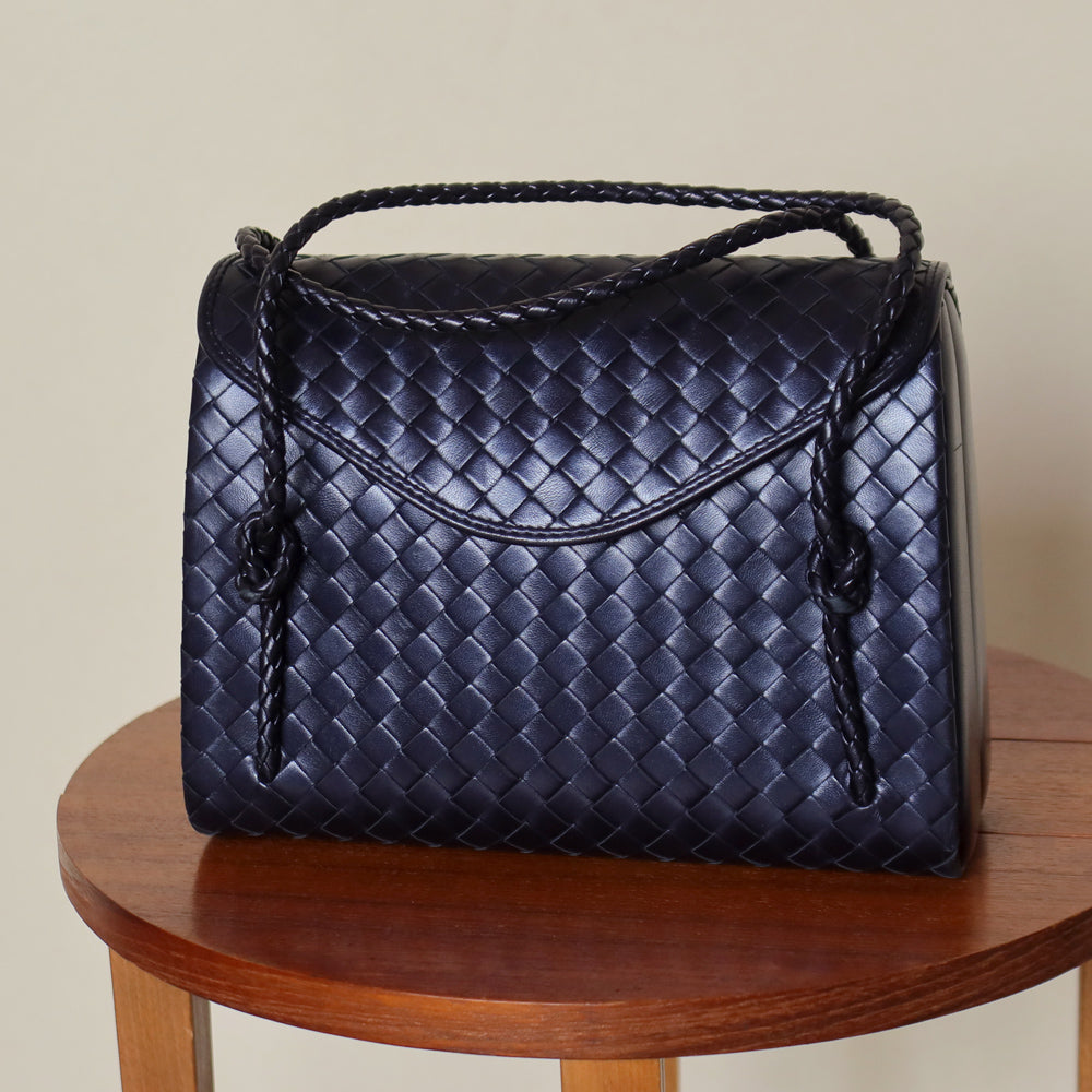 Bottega Veneta Vintage Intrecciato Weave Clasp Top Handle Bag