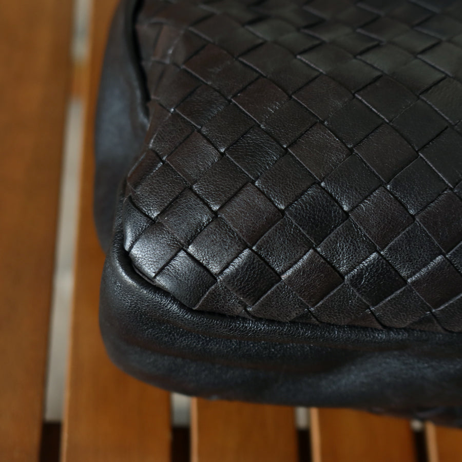 Rare Bottega Veneta Vintage Black Intrecciato Braided Strap Hobo Shoulder Flap Bag