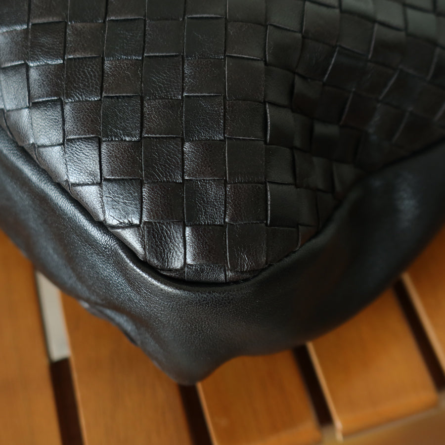 Rare Bottega Veneta Vintage Black Intrecciato Braided Strap Hobo Shoulder Flap Bag