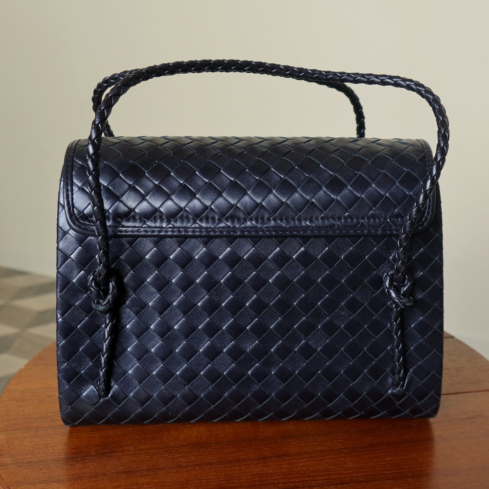Bottega Veneta Vintage Intrecciato Weave Clasp Top Handle Bag