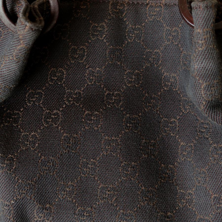 Gucci Vintage Dark Brown Canvas Leather GG Monogram Daily Tote Shoulder Bag