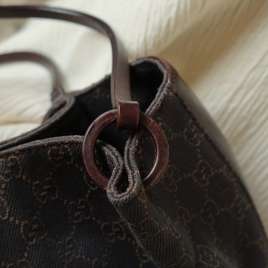Gucci Vintage Dark Brown Canvas Leather GG Monogram Daily Tote Shoulder Bag