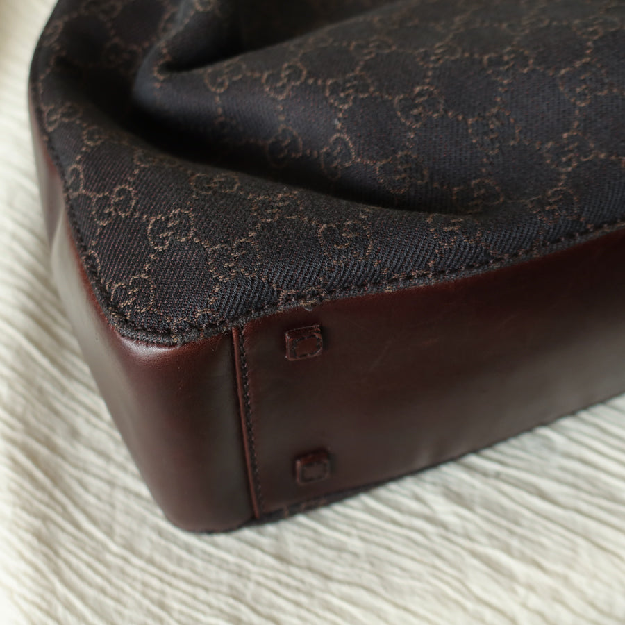 Gucci Vintage Dark Brown Canvas Leather GG Monogram Daily Tote Shoulder Bag