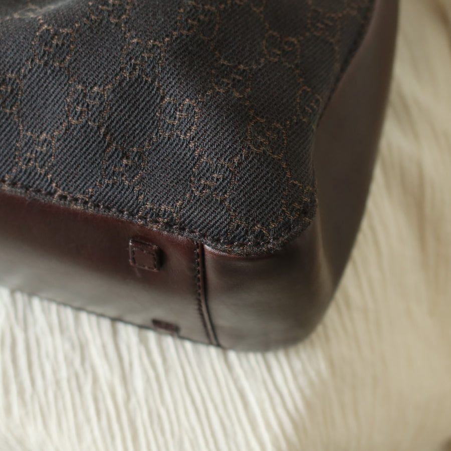 Gucci Vintage Dark Brown Canvas Leather GG Monogram Daily Tote Shoulder Bag