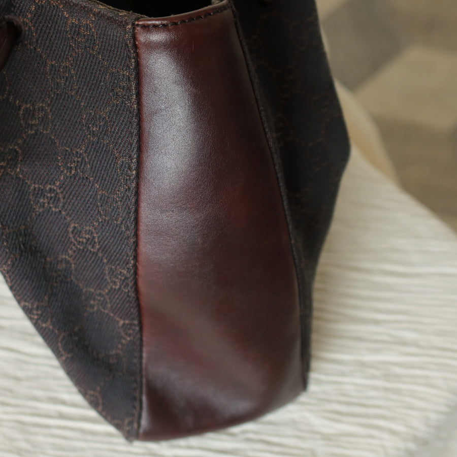 Gucci Vintage Dark Brown Canvas Leather GG Monogram Daily Tote Shoulder Bag