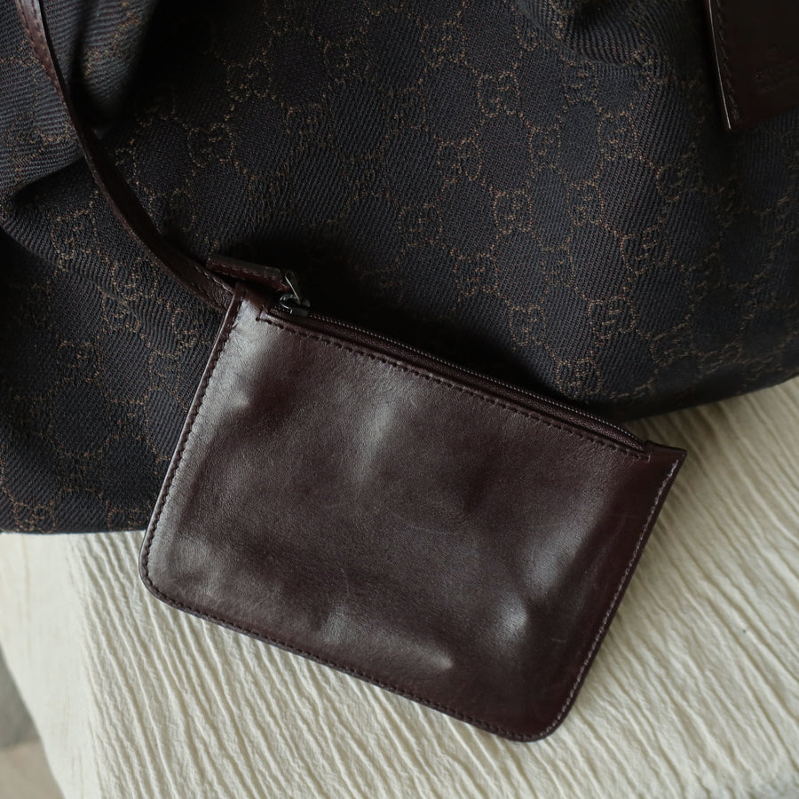Gucci Vintage Dark Brown Canvas Leather GG Monogram Daily Tote Shoulder Bag