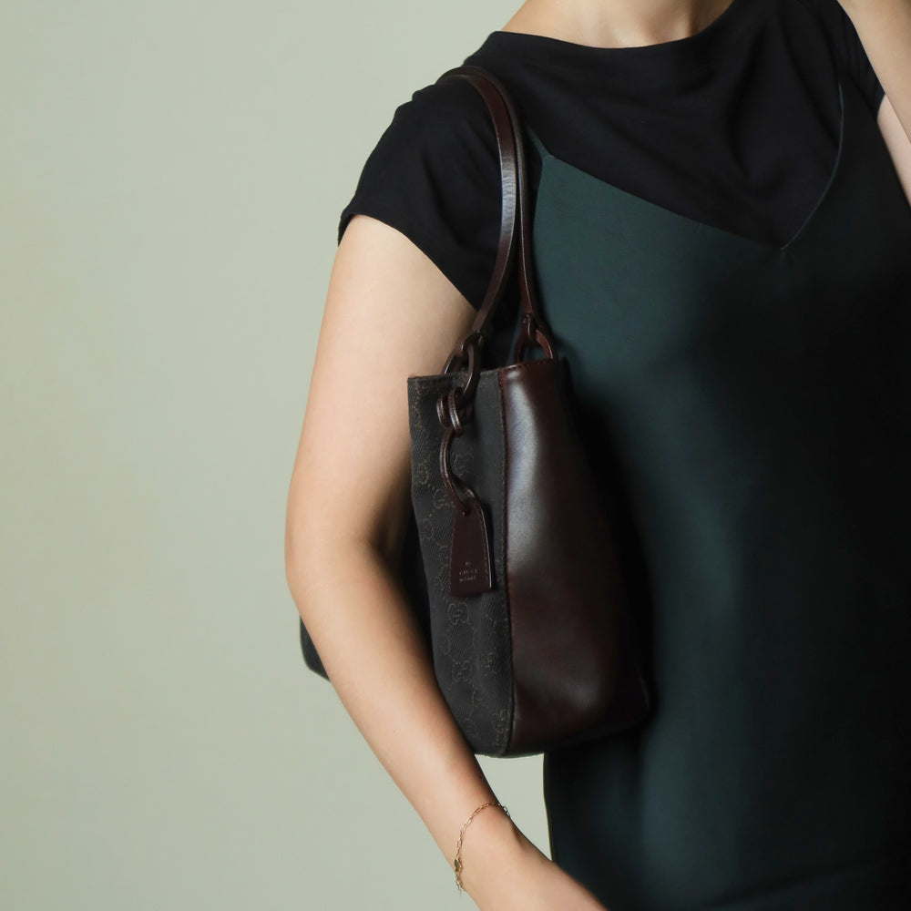 Gucci Vintage Dark Brown Canvas Leather GG Monogram Daily Tote Shoulder Bag
