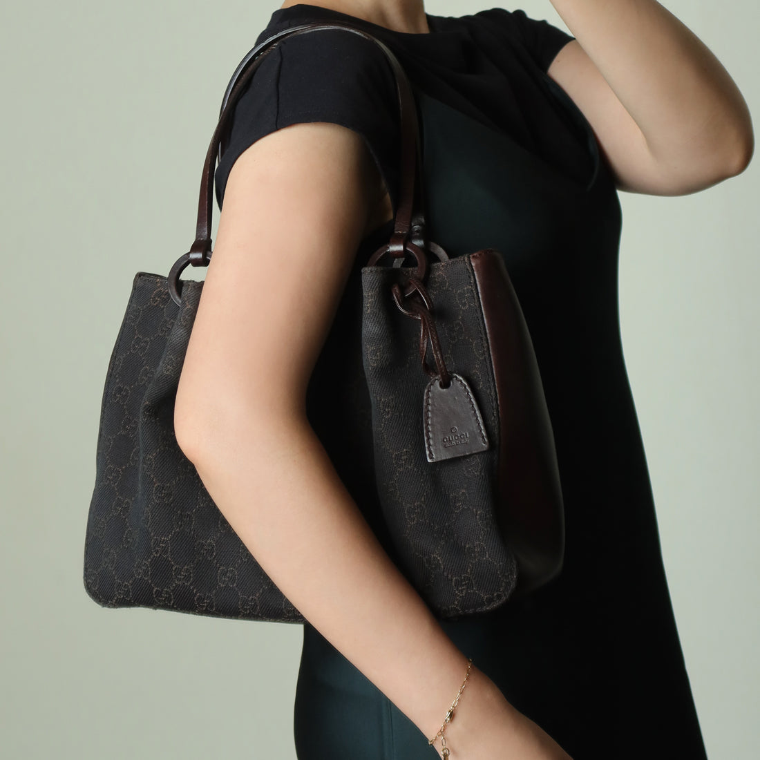 Gucci Vintage Dark Brown Canvas Leather GG Monogram Daily Tote Shoulder Bag