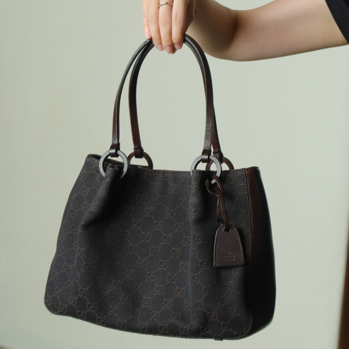 Gucci Vintage Dark Brown Canvas Leather GG Monogram Daily Tote Shoulder Bag