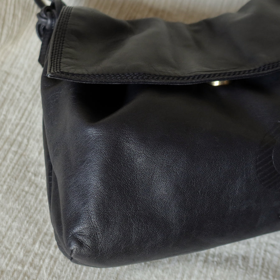 Loewe Vintage Black Leather Anagram 2way Shoulder Crossbody Flap Bag