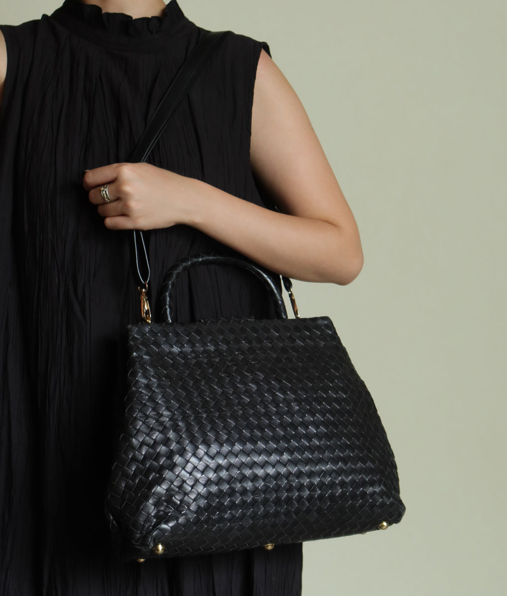 Bottega Veneta Vintage Black Intrecciato Kiss Lock 2way Bag