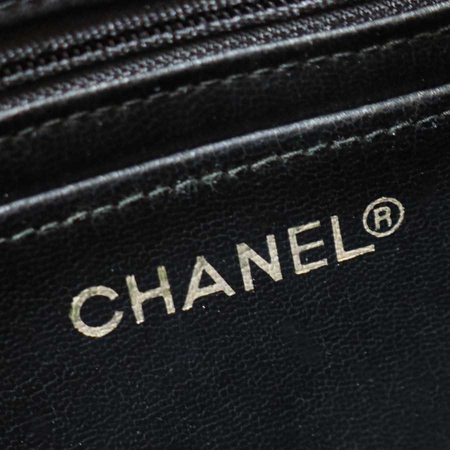 Rare Chanel Vintage Black Lambskin Diamond Quilted Logo Brooch Flap Bag