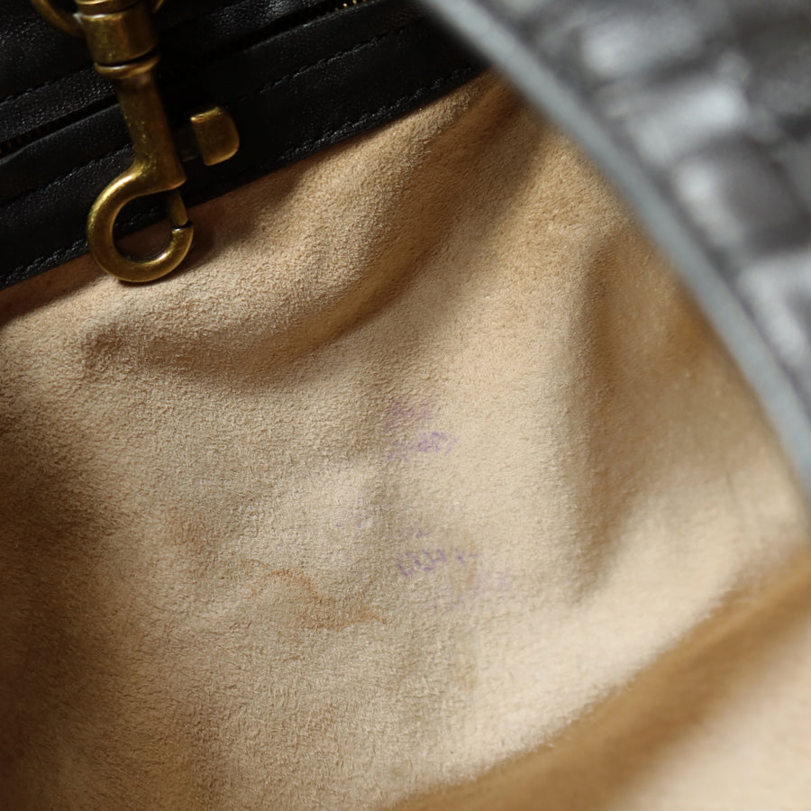 Bottega Veneta Vintage Black Intrecciato Gold Ring Medium Hobo Shoulder Bag