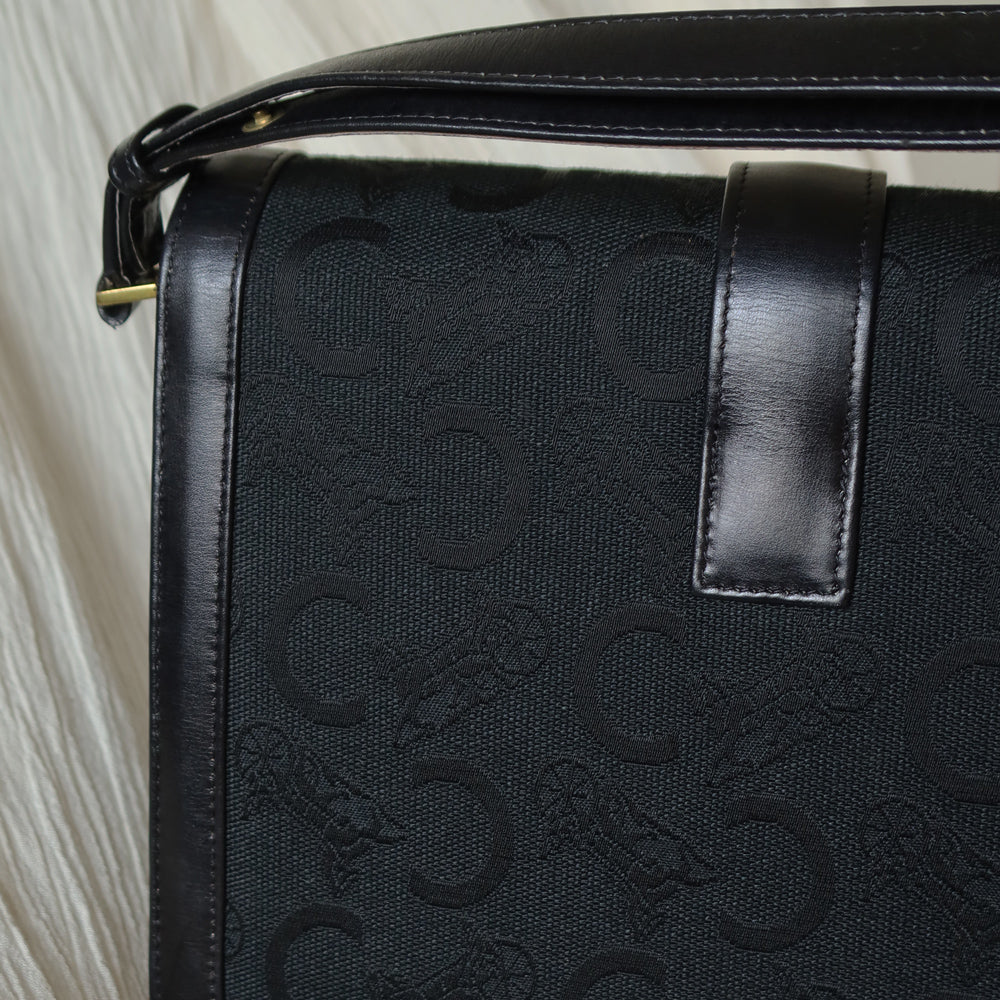 Celine Vintage Black Horse Carriage Triomphe Turn Lock Shoulder Bag