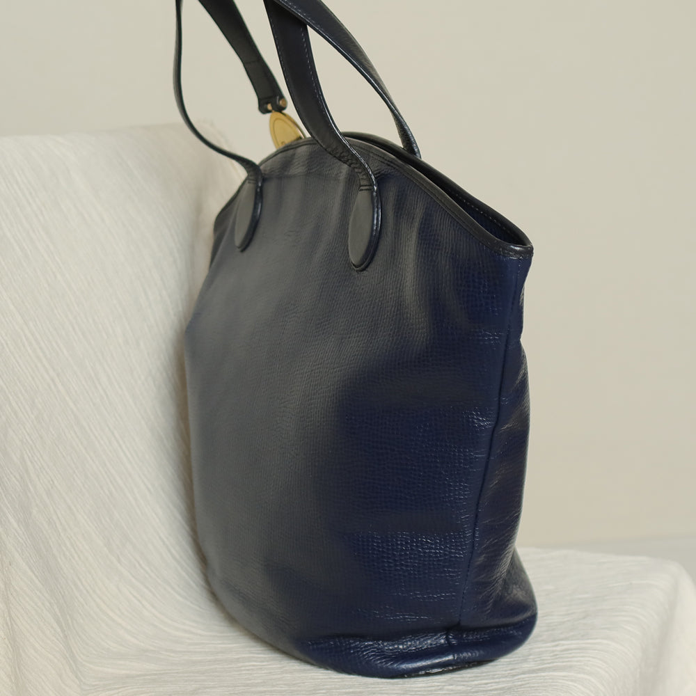 Christian Dior Vintage Dark Navy Leather Gold CD charm Large Shoulder Bag