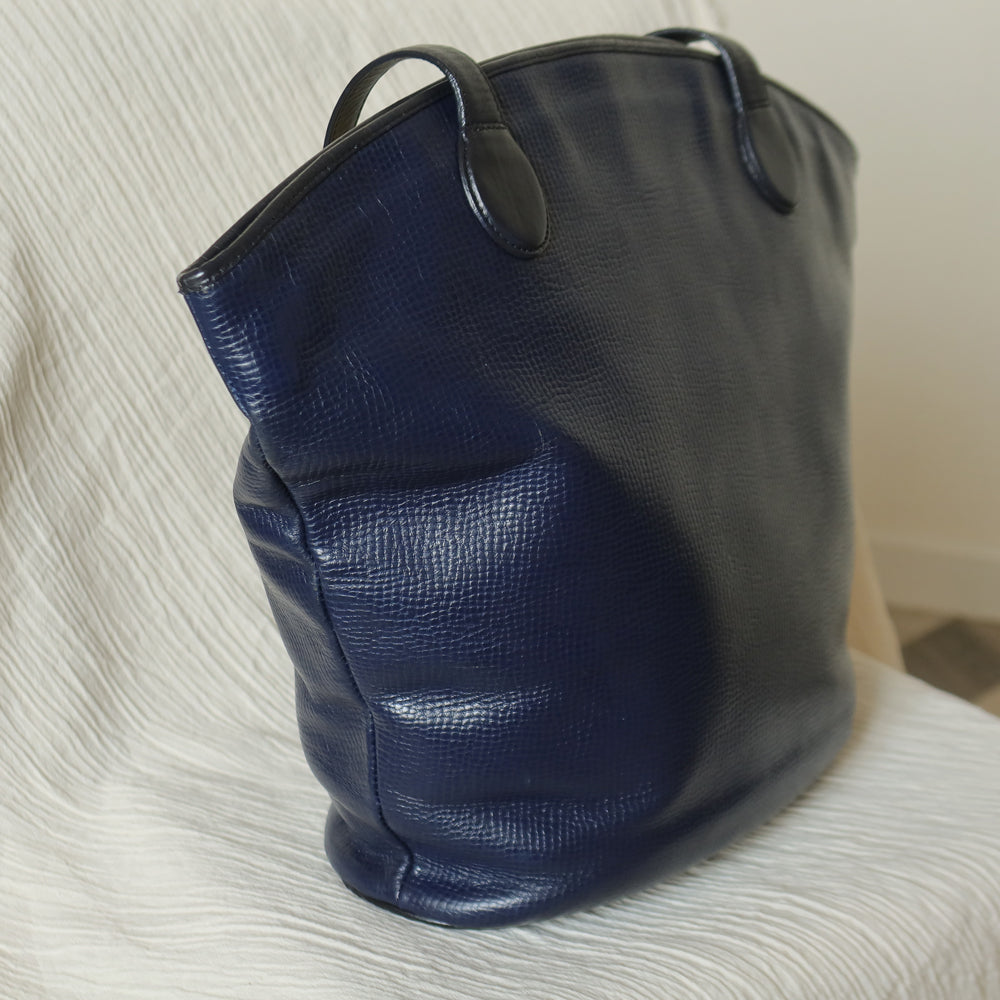 Christian Dior Vintage Dark Navy Leather Gold CD charm Large Shoulder Bag