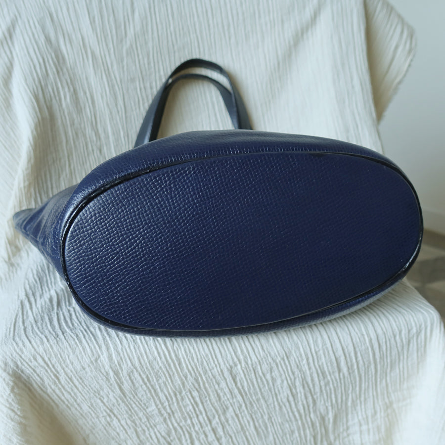 Christian Dior Vintage Dark Navy Leather Gold CD charm Large Shoulder Bag