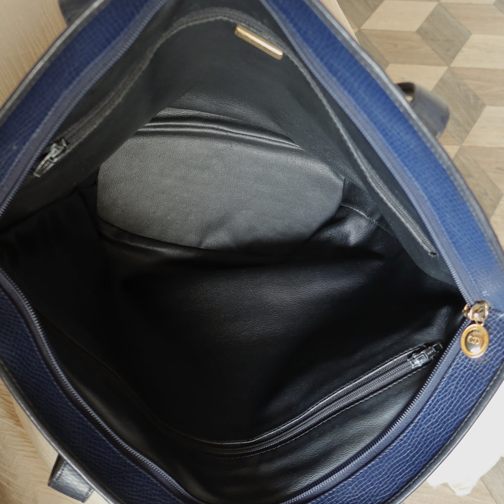 Christian Dior Vintage Dark Navy Leather Gold CD charm Large Shoulder Bag