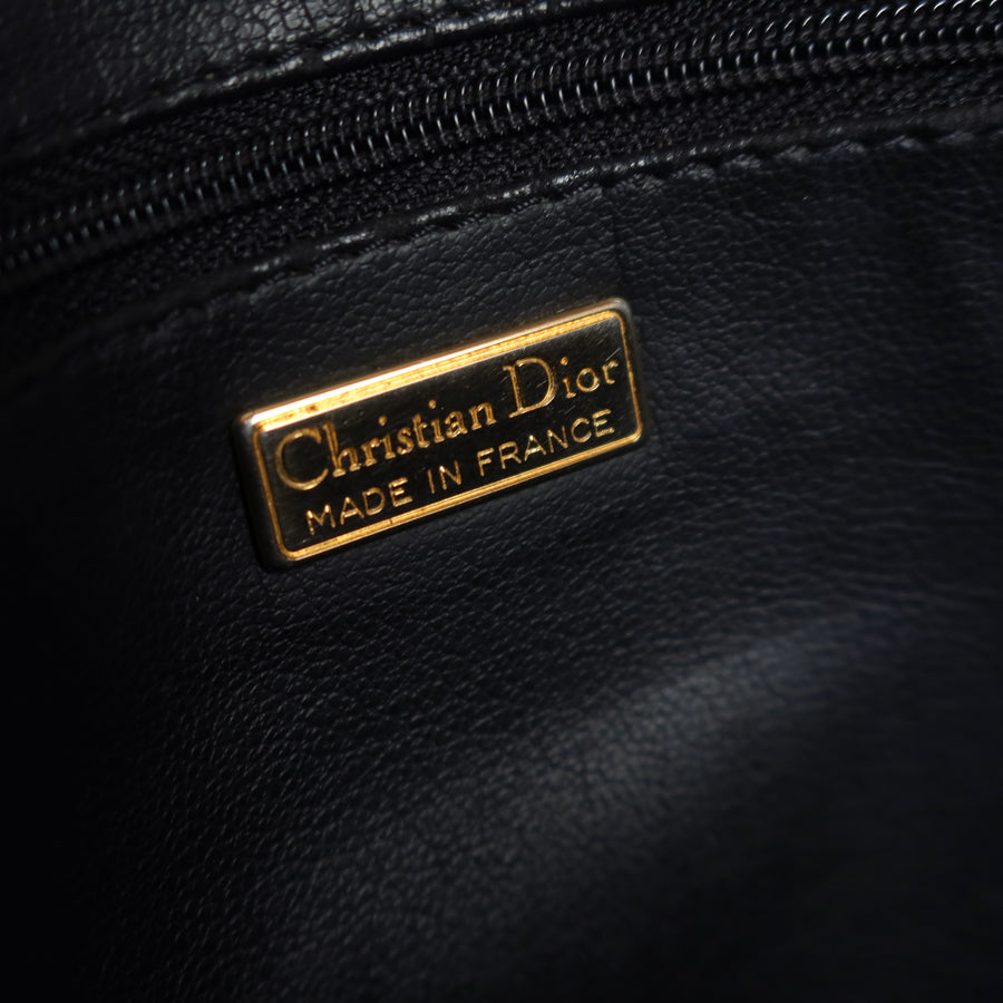 Christian Dior Vintage Dark Navy Leather Gold CD charm Large Shoulder Bag