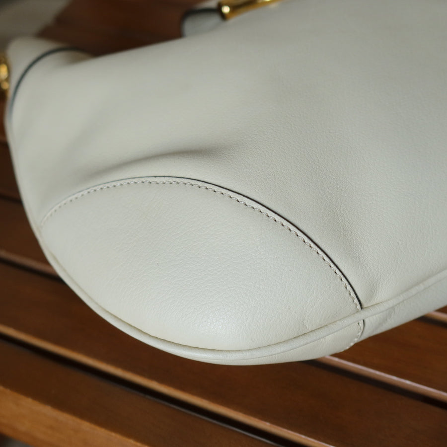 Celine Vintage Classic Creamy Warm White Gold Buckle Shoulder Flap Bag
