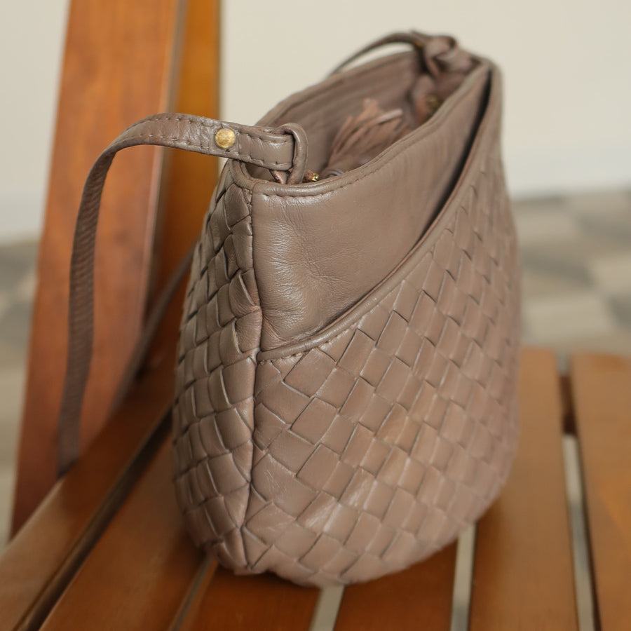 Bottega Veneta Vintage Ash Brown Intrecciato Weave Pouch Shoulder Bag