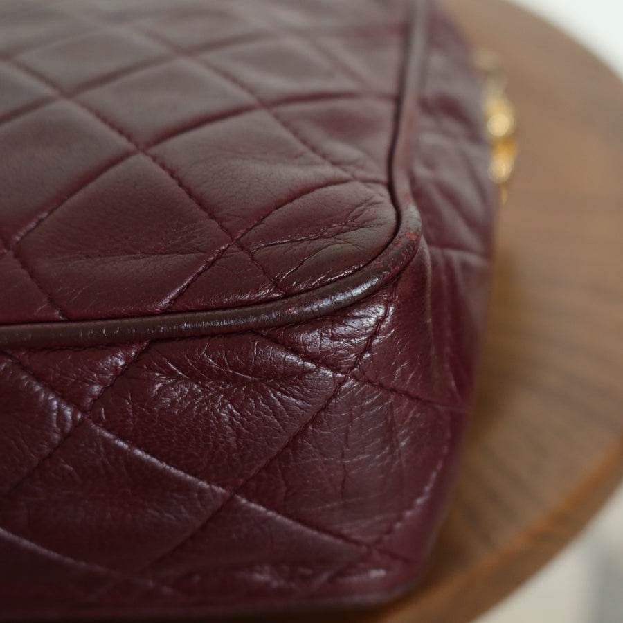 Vintage Chanel Burgundy Lambskin Diamond Quilted CC Tassel Bijoux Camera Bag