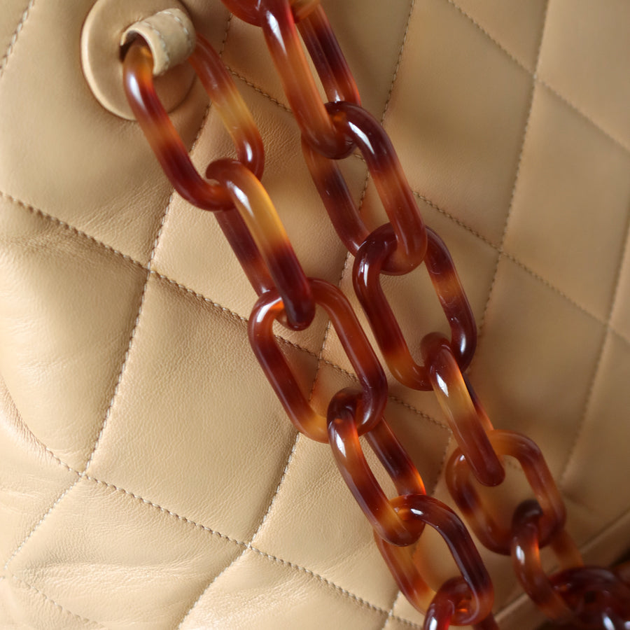Chanel Vintage Beige Tortoise Shell Link Strap CC logo charm Shoulder Bag