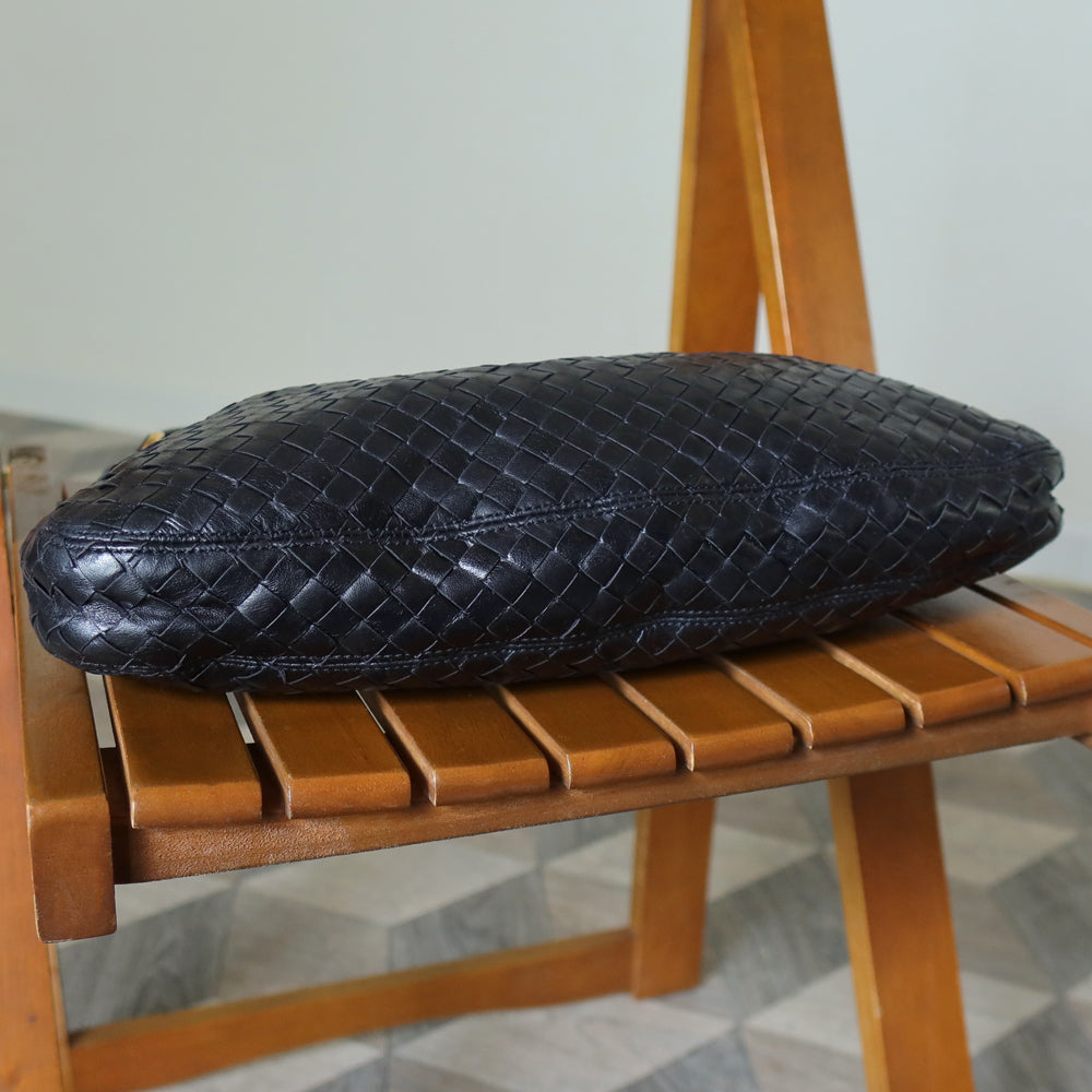 Bottega Veneta Vintage Black Intrecciato Mismatch Rings Hobo Shoulder Bag