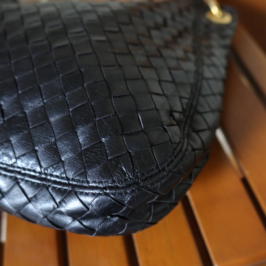 Bottega Veneta Vintage Black Intrecciato Mismatch Rings Hobo Shoulder Bag