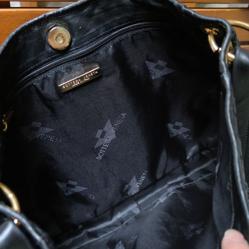 Bottega Veneta Vintage Black Intrecciato Mismatch Rings Hobo Shoulder Bag