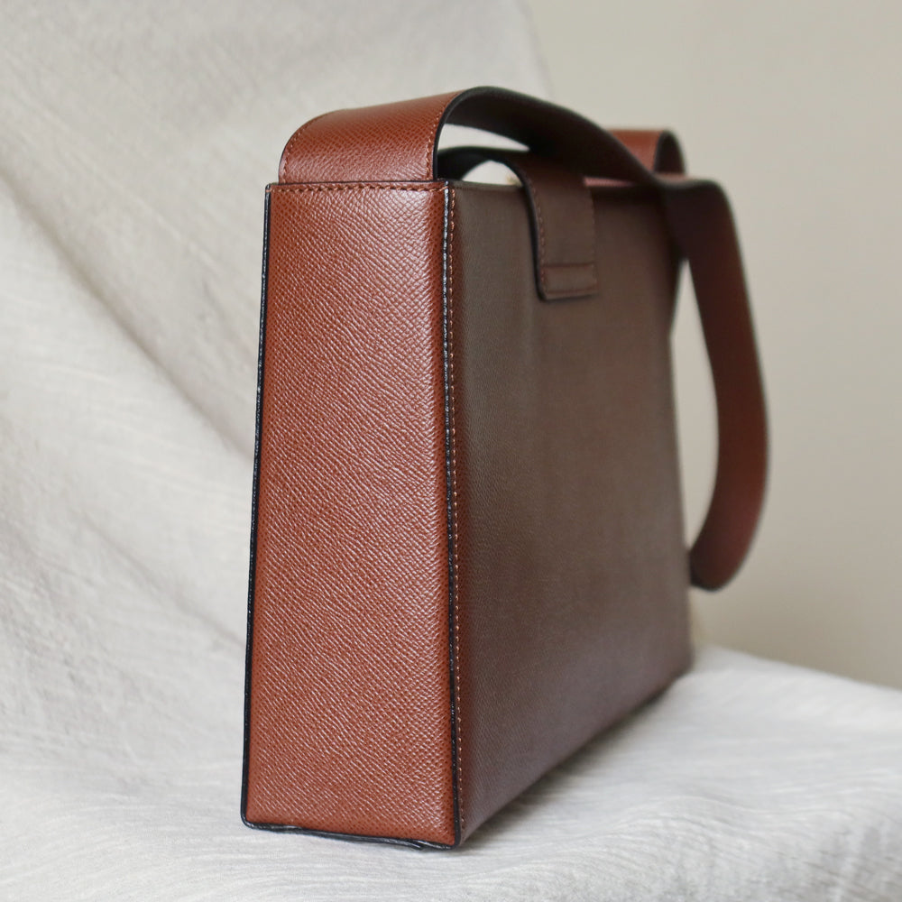 Rare Celine Vintage Cognac Brown Leather Gold Turn lock Shoulder Bag