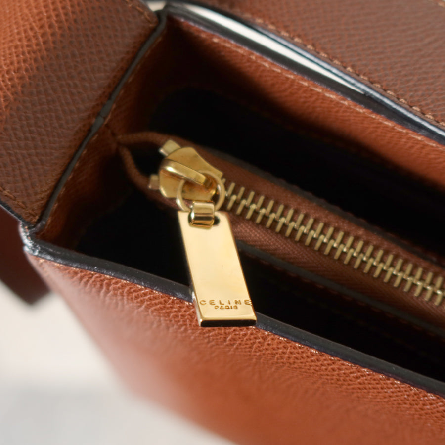 Rare Celine Vintage Cognac Brown Leather Gold Turn lock Shoulder Bag