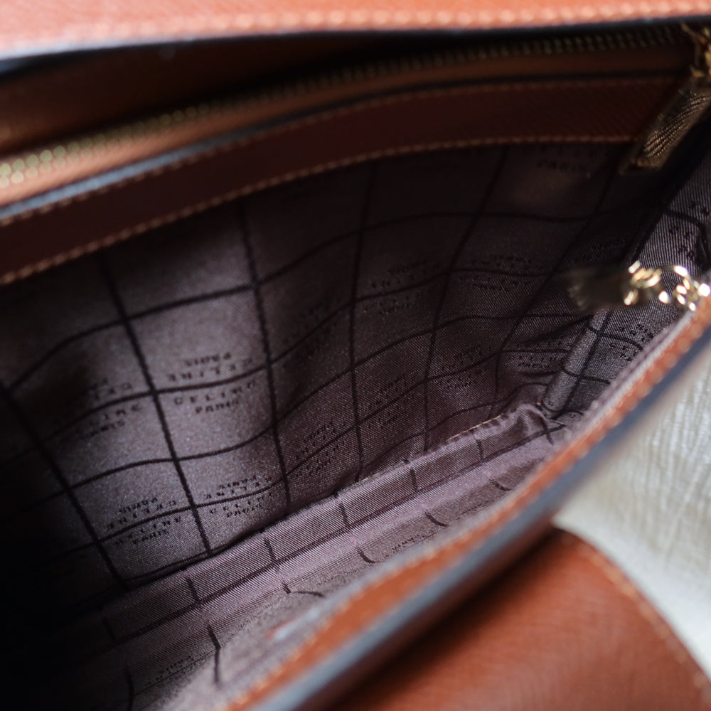 Rare Celine Vintage Cognac Brown Leather Gold Turn lock Shoulder Bag
