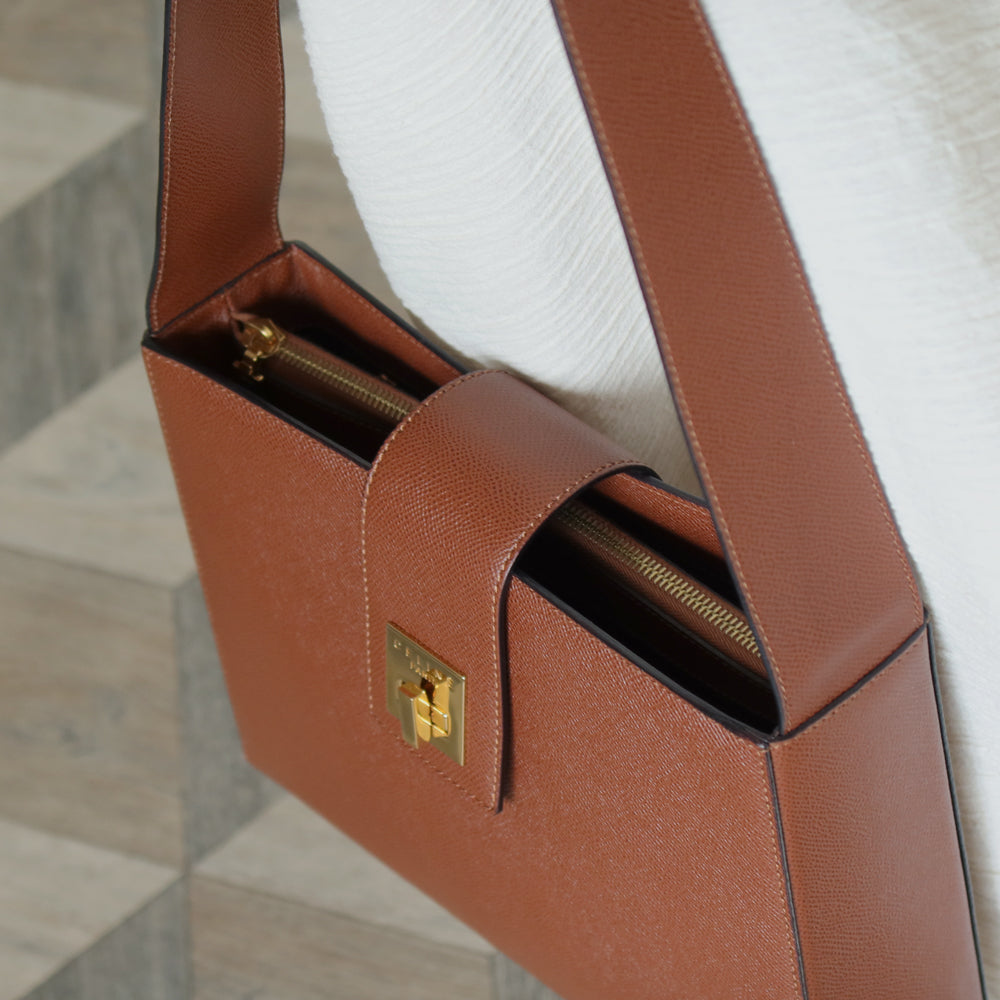 Rare Celine Vintage Cognac Brown Leather Gold Turn lock Shoulder Bag